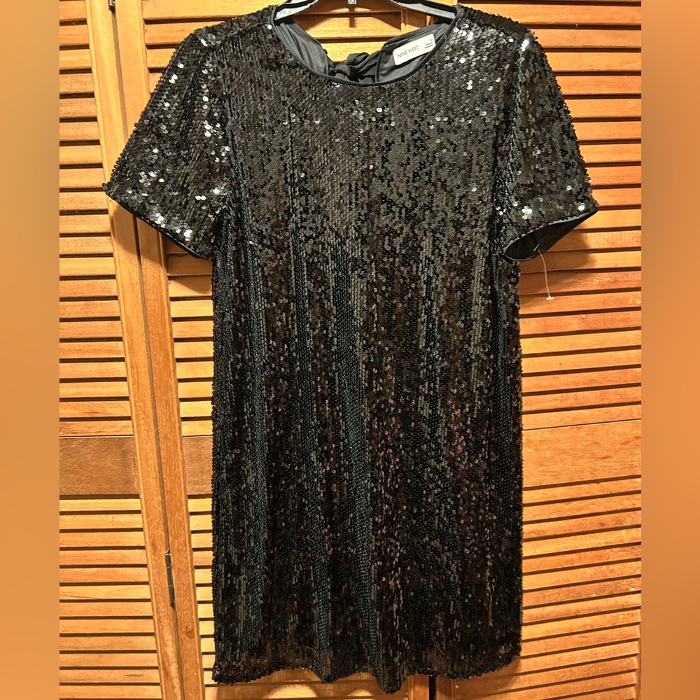 Nine West Black Sequin Mini Dress with Tie Bow in the Back